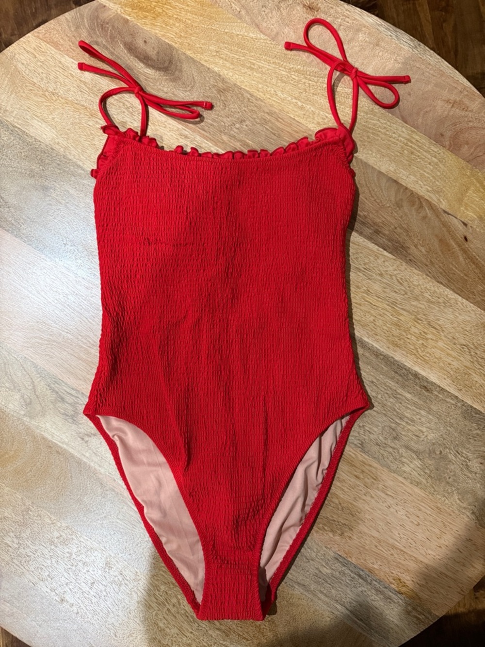 J. Crew Red One-Piece Swim with Ruffle Trim